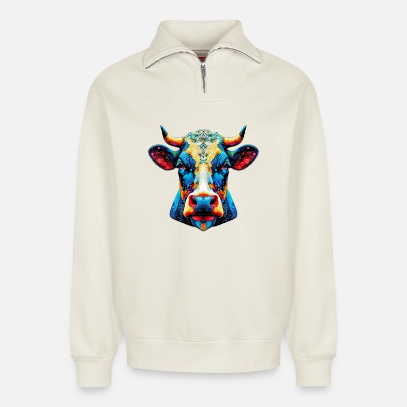 Kuh - Relaxed Unisex Organic Half Zip Sweatshirt – von SPREAD - Naturweiß