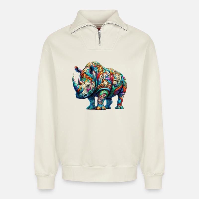 Nashorn - Relaxed Unisex Organic Half Zip Sweatshirt – von SPREAD - Naturweiß