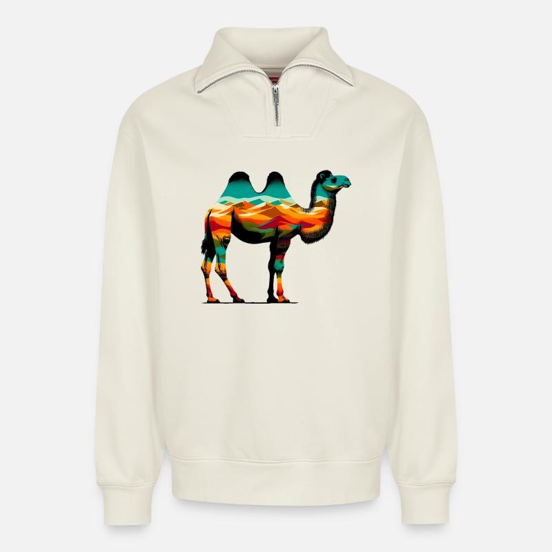 Kamel - Relaxed Unisex Organic Half Zip Sweatshirt – von SPREAD - Naturweiß