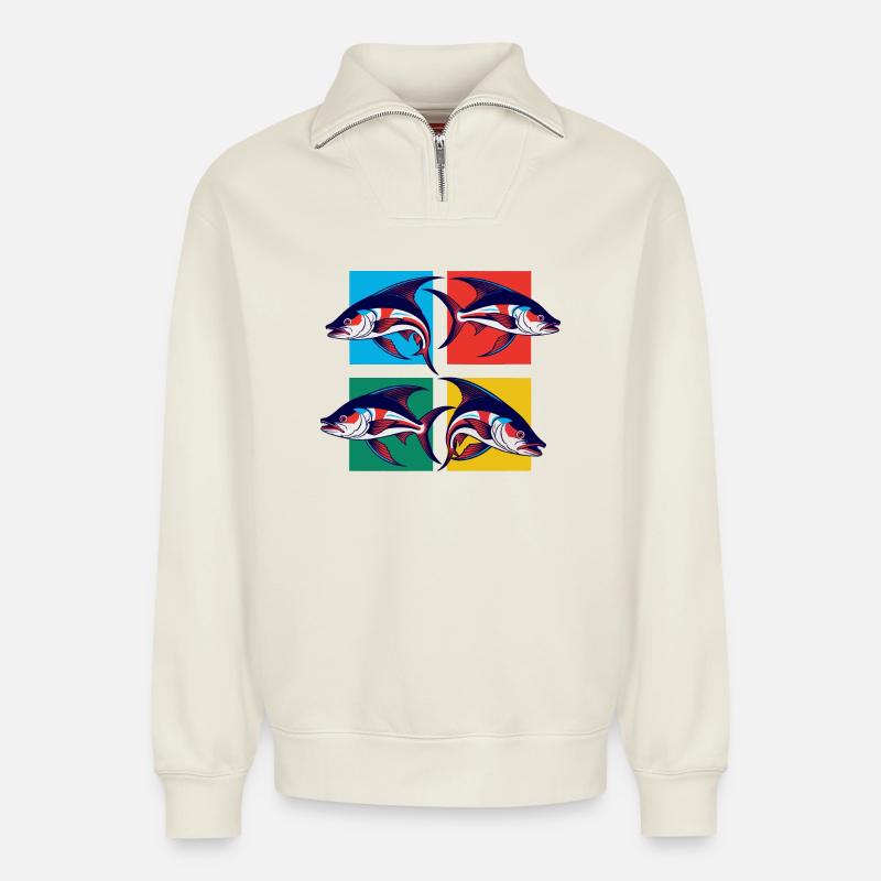 Pisces - Relaxed Unisex Organic Half Zip Sweatshirt – by SPREAD - off white