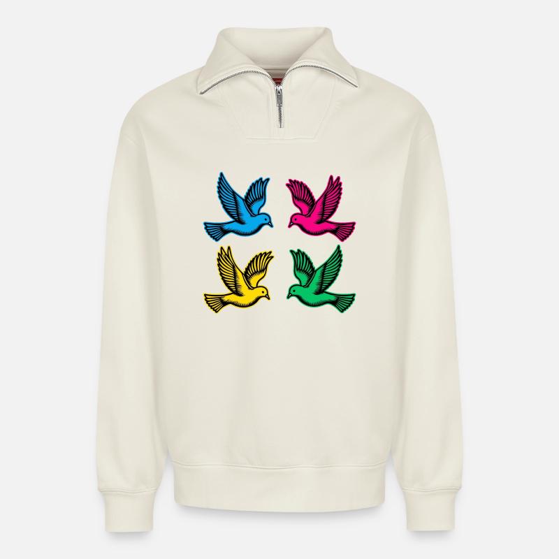 Tauben - Relaxed Unisex Organic Half Zip Sweatshirt – von SPREAD - Naturweiß
