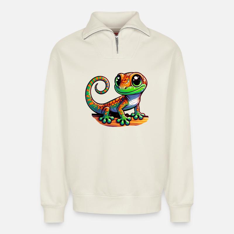 Gecko - Relaxed Unisex Organic Half Zip Sweatshirt – von SPREAD - Naturweiß