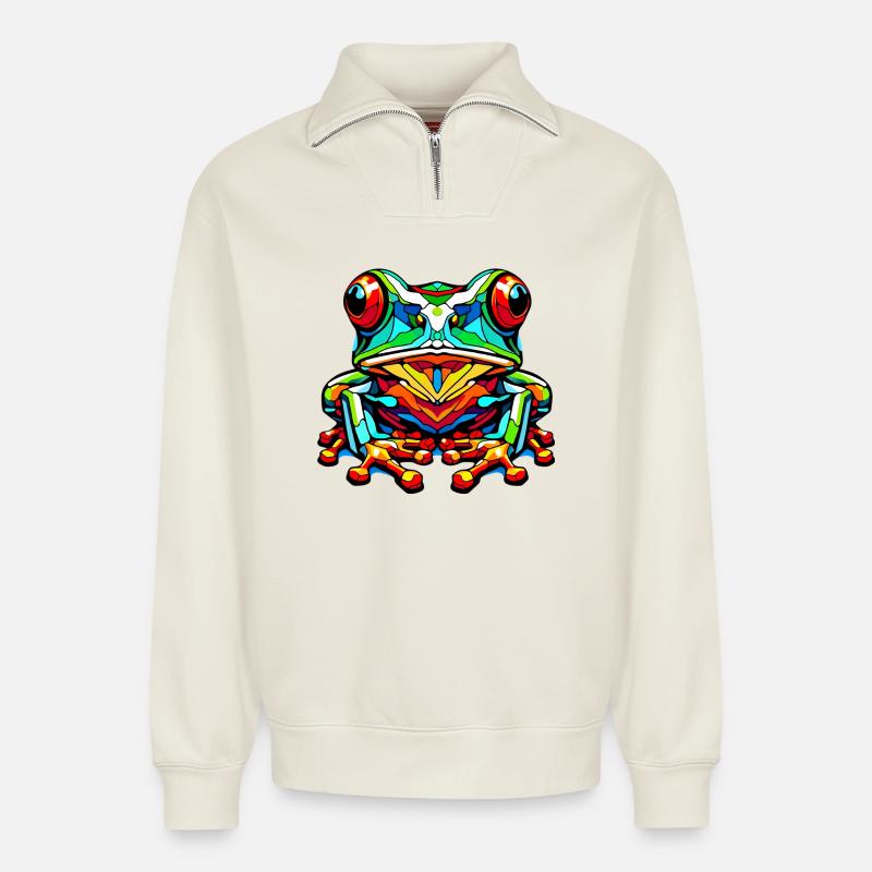 Frosch - Relaxed Unisex Organic Half Zip Sweatshirt – von SPREAD - Naturweiß