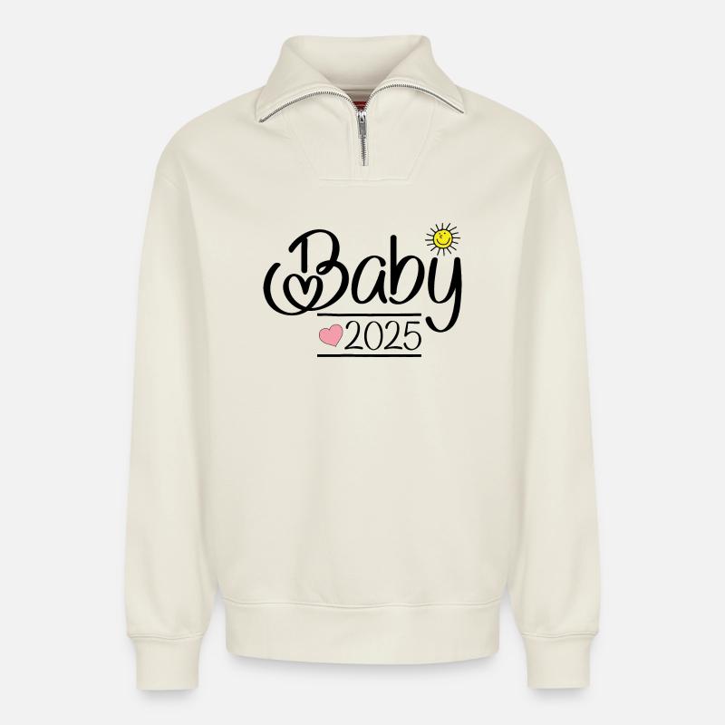 Bébé 2025 - Sweat unisexe décontracté en coton biologique à demi-zip – de SPREAD - blanc cassé