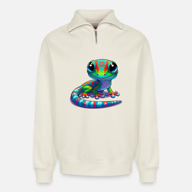 Gecko - Relaxed Unisex Organic Half Zip Sweatshirt – von SPREAD - Naturweiß