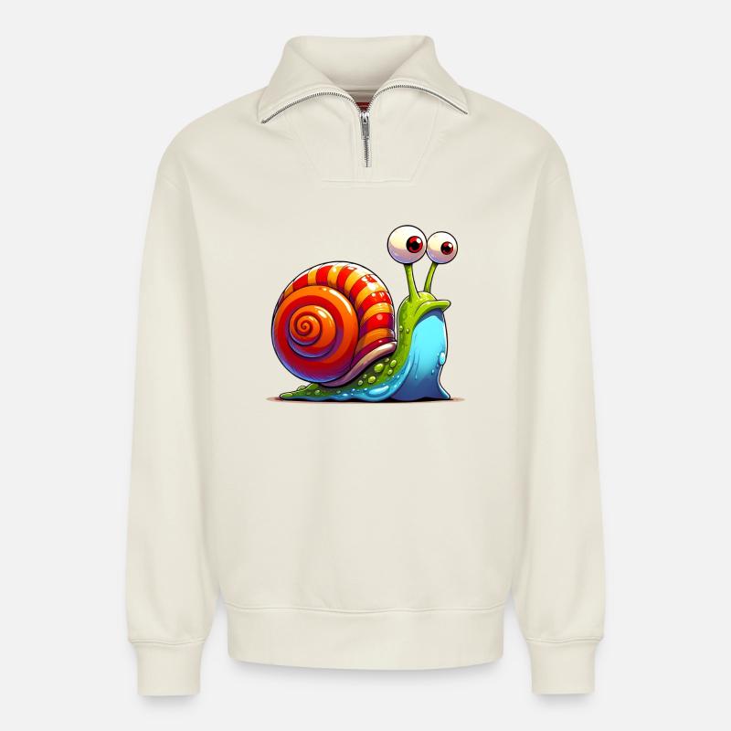 Escargot - Sweat unisexe décontracté en coton biologique à demi-zip – de SPREAD - blanc cassé