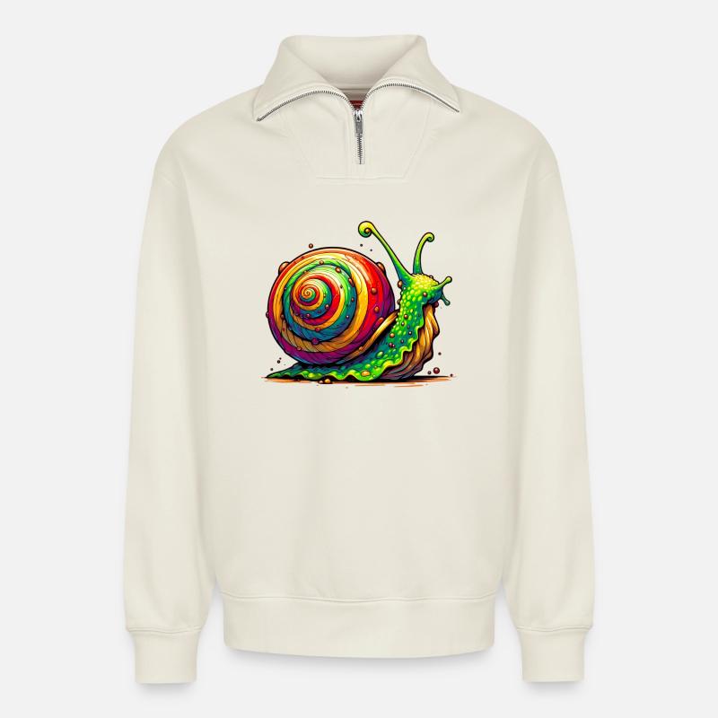 Schnecke - Relaxed Unisex Organic Half Zip Sweatshirt – von SPREAD - Naturweiß