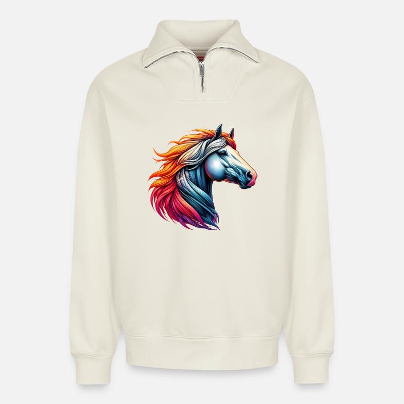 Pferd - Relaxed Unisex Organic Half Zip Sweatshirt – von SPREAD - Naturweiß