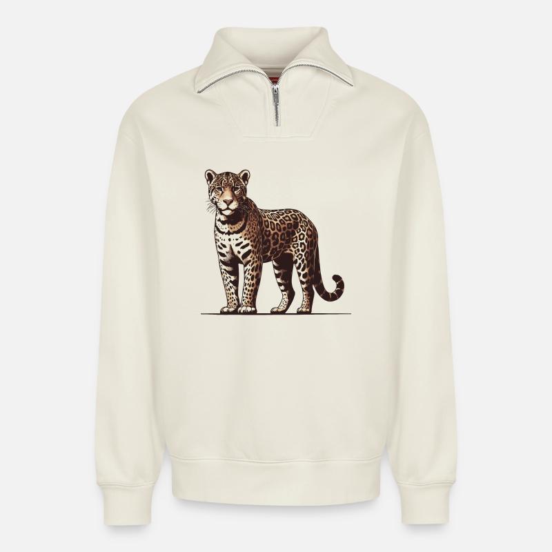 Jaguar - Relaxed Unisex Organic Half Zip Sweatshirt – von SPREAD - Naturweiß