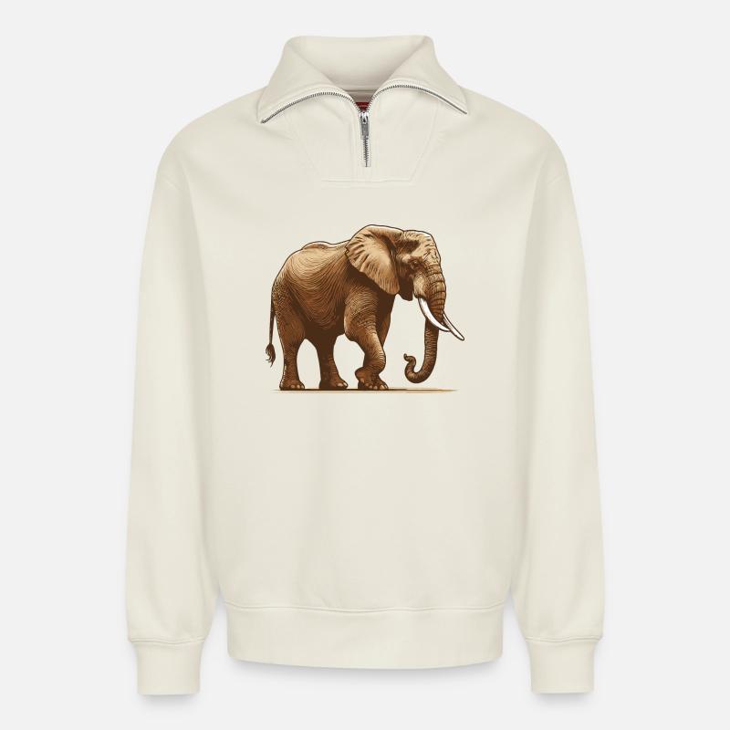 Elefant - Relaxed Unisex Organic Half Zip Sweatshirt – von SPREAD - Naturweiß