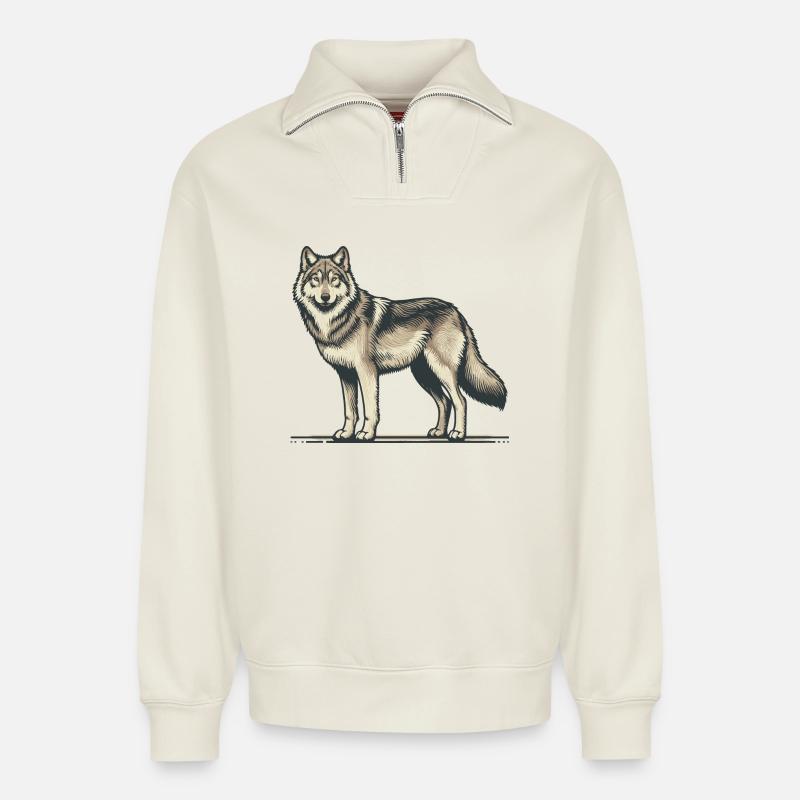 Wolf - Relaxed Unisex Organic Half Zip Sweatshirt – by SPREAD - off white