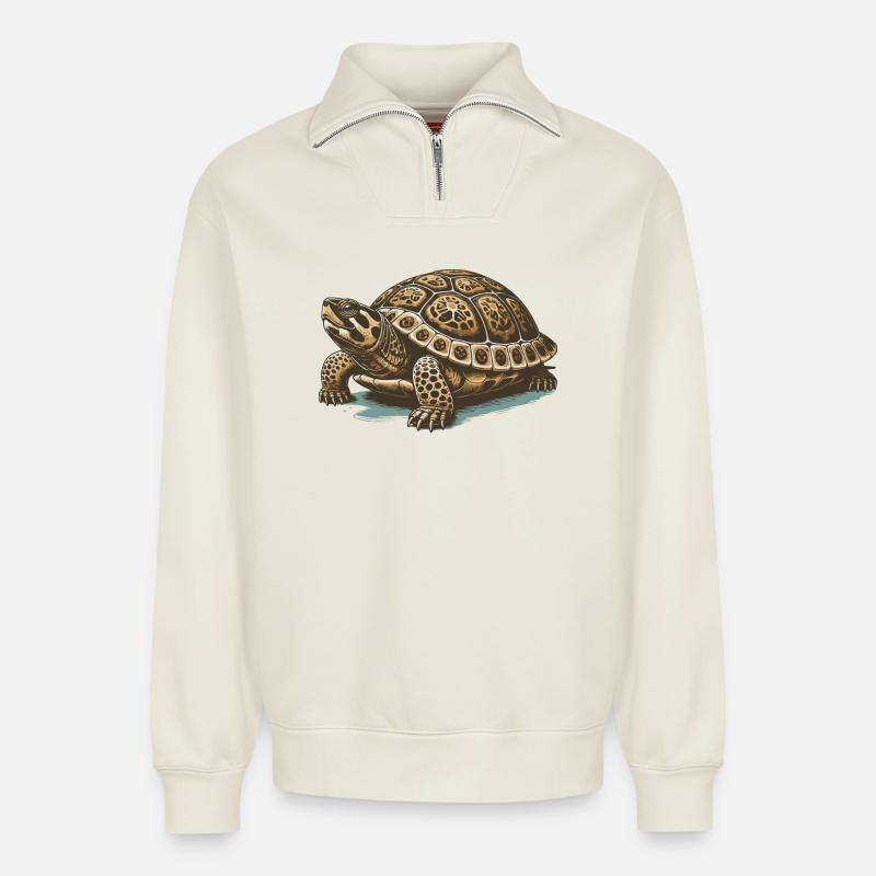 Schildkröte - Relaxed Unisex Organic Half Zip Sweatshirt – von SPREAD - Naturweiß