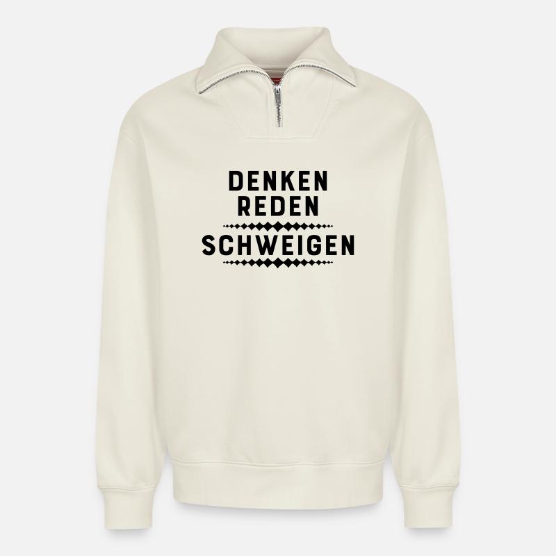 Lustige Sprüche - Relaxed Unisex Organic Half Zip Sweatshirt – von SPREAD - Naturweiß