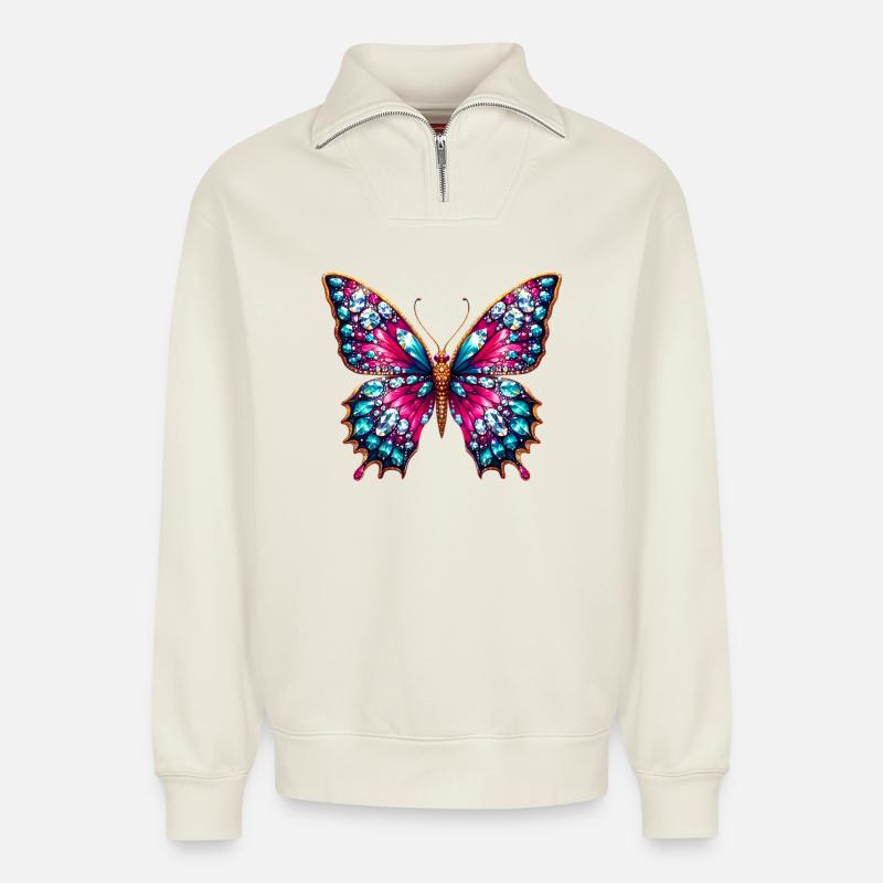 Schmetterling - Relaxed Unisex Organic Half Zip Sweatshirt – von SPREAD - Naturweiß