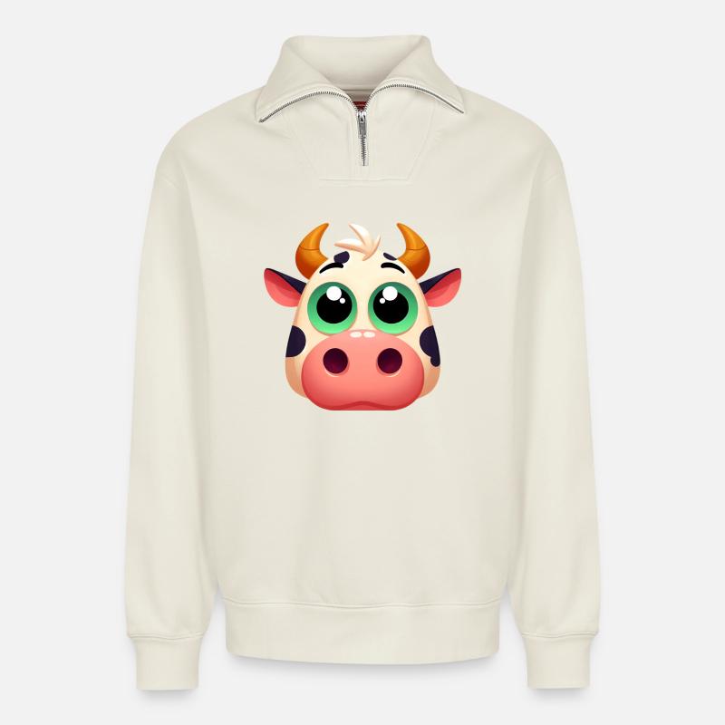 Kuh - Relaxed Unisex Organic Half Zip Sweatshirt – von SPREAD - Naturweiß