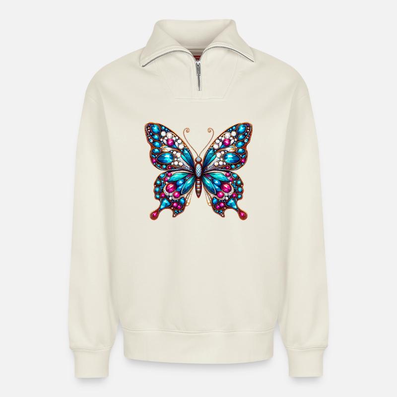 Schmetterling - Relaxed Unisex Organic Half Zip Sweatshirt – von SPREAD - Naturweiß