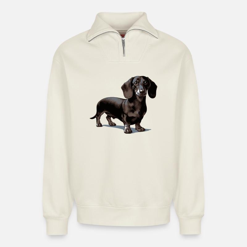 Dachshund - Relaxed Unisex Organic Half Zip Sweatshirt – by SPREAD - off white