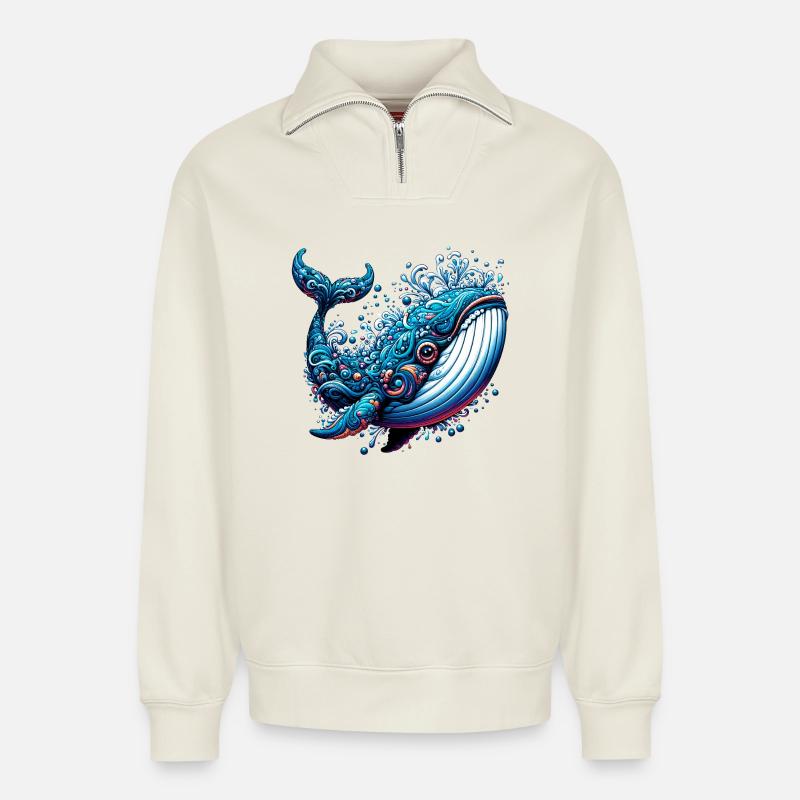 Wal - Relaxed Unisex Organic Half Zip Sweatshirt – von SPREAD - Naturweiß