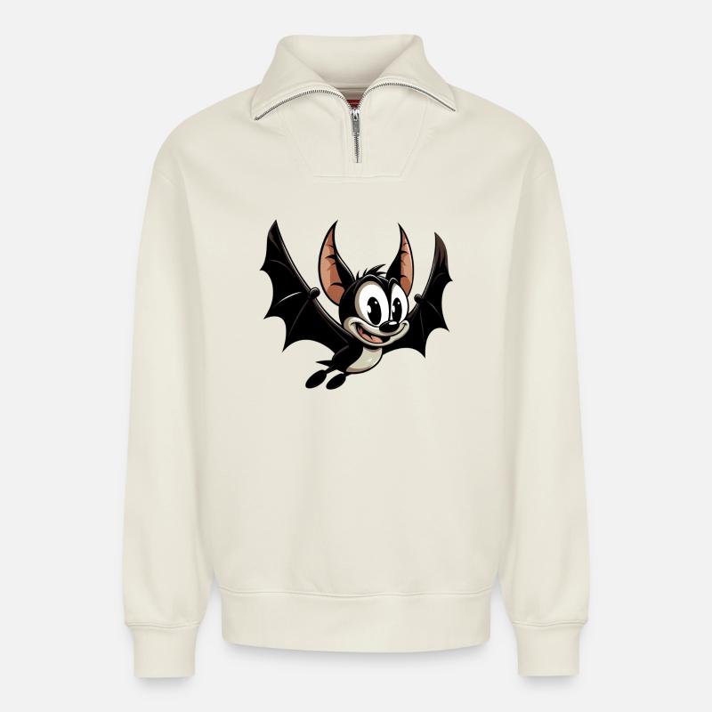 Fledermaus - Relaxed Unisex Organic Half Zip Sweatshirt – von SPREAD - Naturweiß