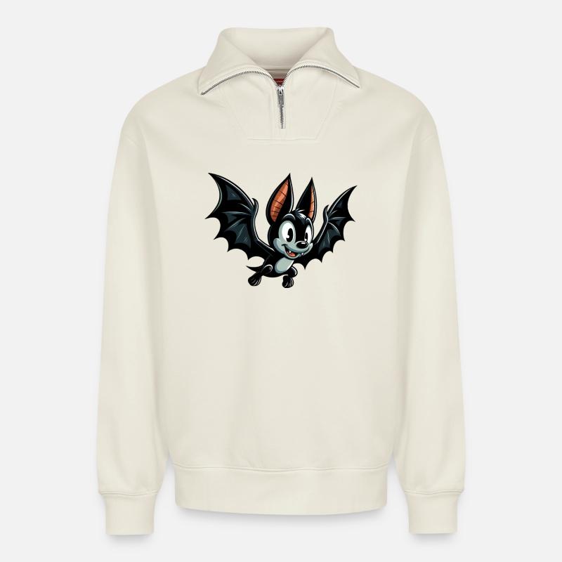 Fledermaus - Relaxed Unisex Organic Half Zip Sweatshirt – von SPREAD - Naturweiß