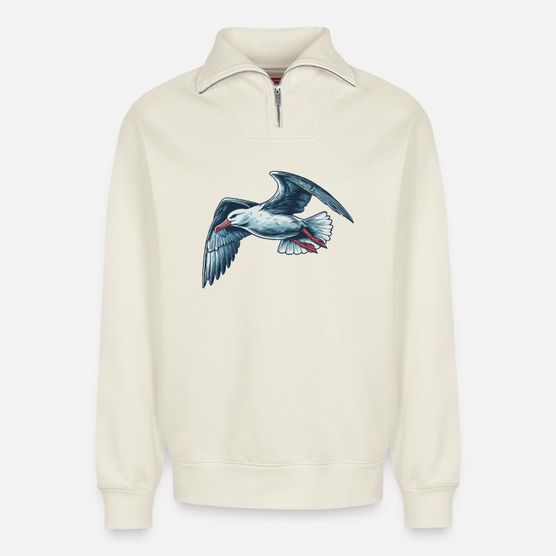 Albatros - Relaxed Unisex Organic Half Zip Sweatshirt – von SPREAD - Naturweiß