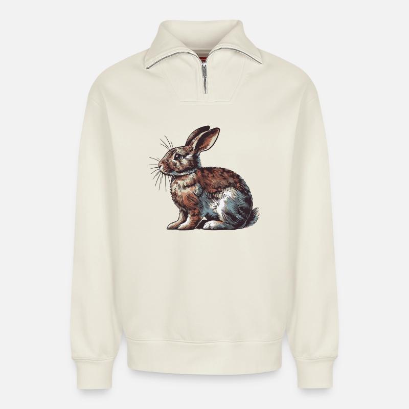 Hase - Relaxed Unisex Organic Half Zip Sweatshirt – von SPREAD - Naturweiß