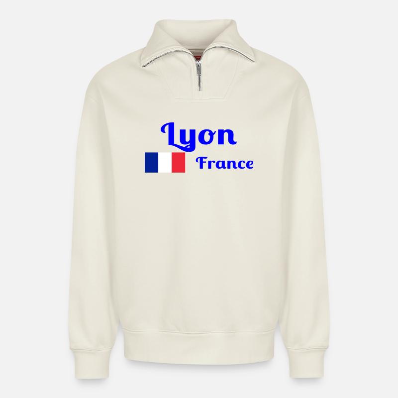 Lyon Frankreich - Stilvolle Drucke - Relaxed Unisex Organic Half Zip Sweatshirt – von SPREAD - Naturweiß