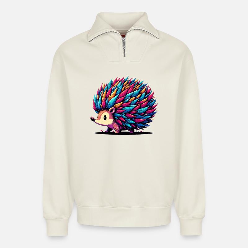 Igel - Relaxed Unisex Organic Half Zip Sweatshirt – von SPREAD - Naturweiß