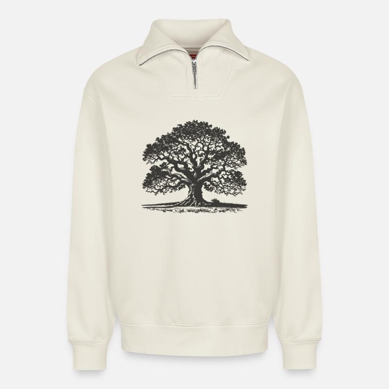 Eiche - Relaxed Unisex Organic Half Zip Sweatshirt – von SPREAD - Naturweiß