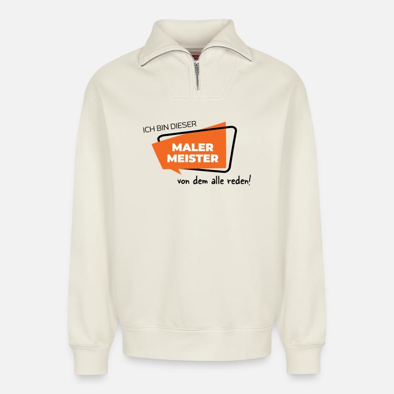 Malermeister - Relaxed Unisex Organic Half Zip Sweatshirt – von SPREAD - Naturweiß
