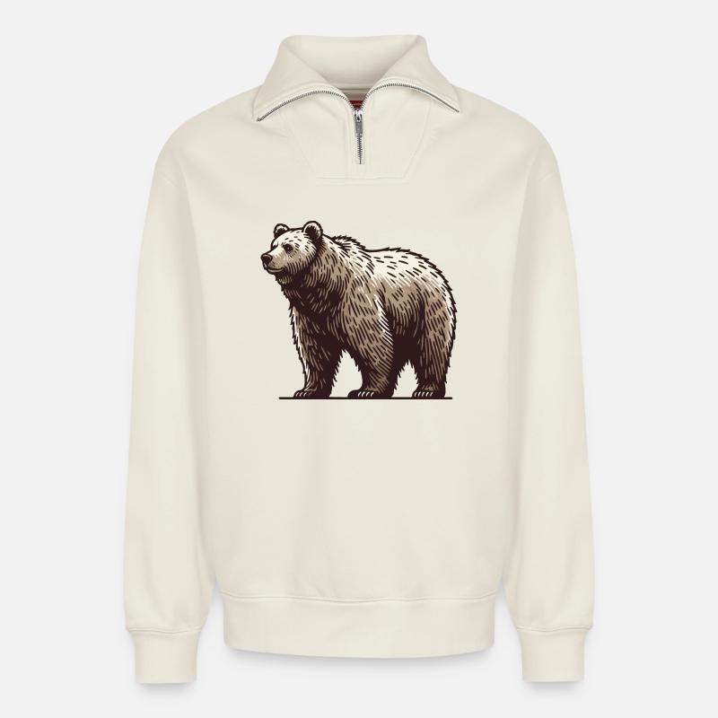Grizzly - Relaxed Unisex Organic Half Zip Sweatshirt – von SPREAD - Naturweiß