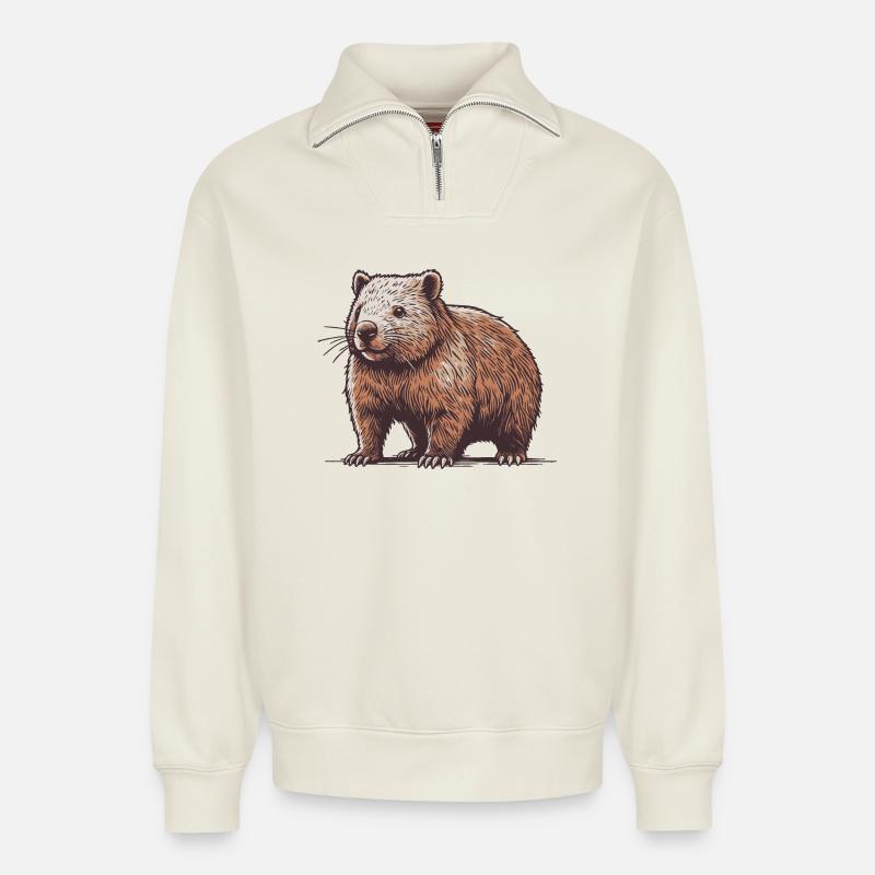 Wombat - Relaxed Unisex Organic Half Zip Sweatshirt – von SPREAD - Naturweiß