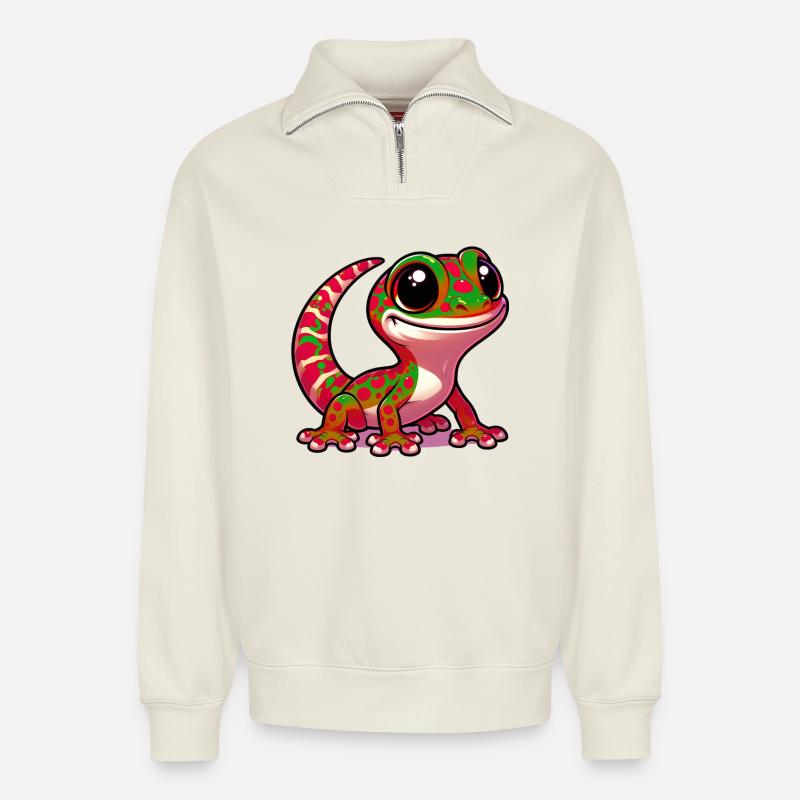 Gecko - Relaxed Unisex Organic Half Zip Sweatshirt – von SPREAD - Naturweiß