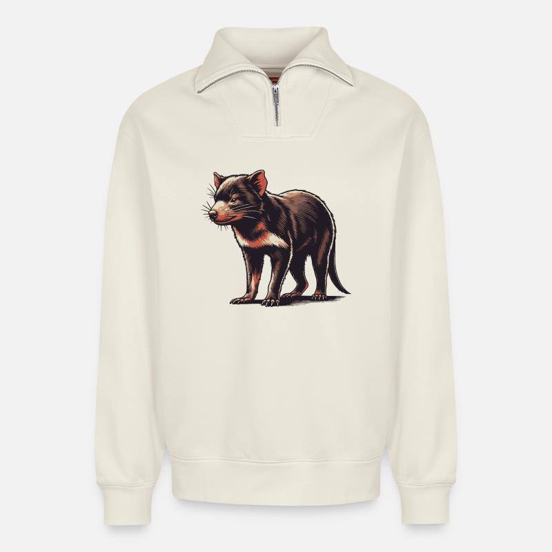 Tasmanian devil - Relaxed Unisex Organic Half Zip Sweatshirt – by SPREAD - off white