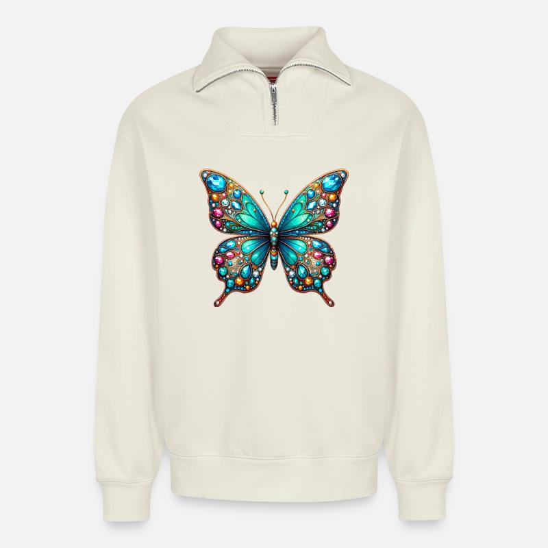 Schmetterling - Relaxed Unisex Organic Half Zip Sweatshirt – von SPREAD - Naturweiß