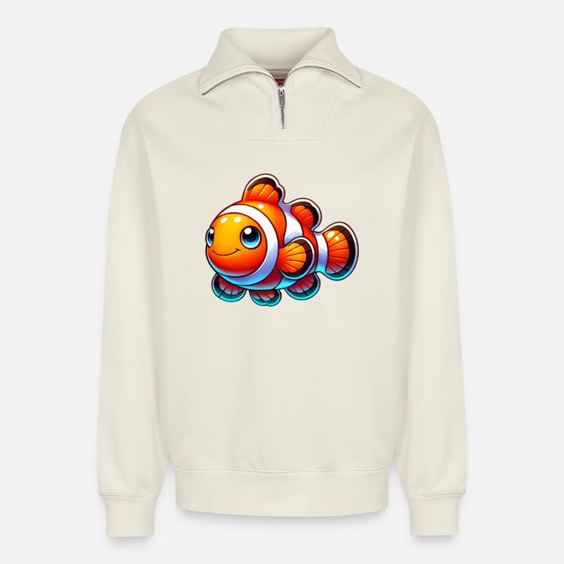 Clownfisch - Relaxed Unisex Organic Half Zip Sweatshirt – von SPREAD - Naturweiß