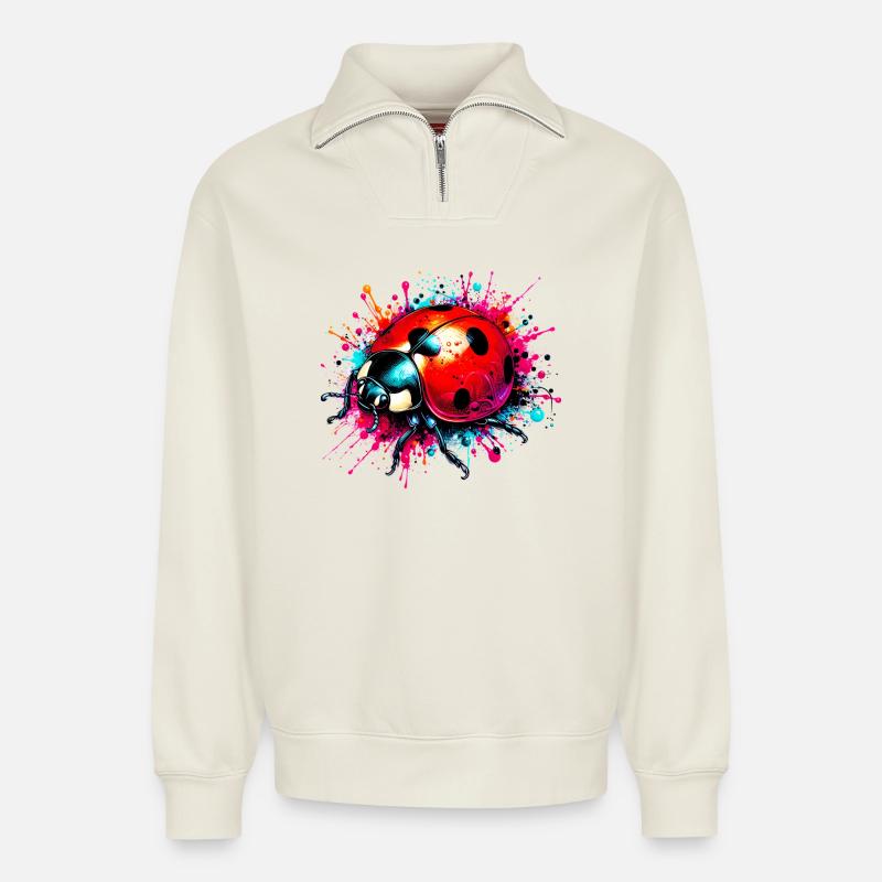 Marienkäfer - Relaxed Unisex Organic Half Zip Sweatshirt – von SPREAD - Naturweiß