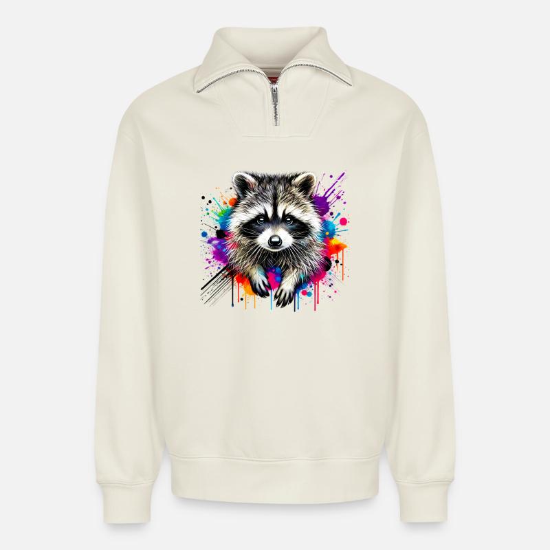 Waschbär - Relaxed Unisex Organic Half Zip Sweatshirt – von SPREAD - Naturweiß