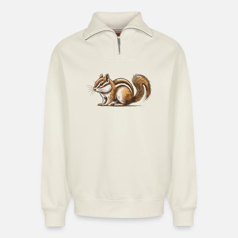 Chipmunk - Relaxed Unisex Organic Half Zip Sweatshirt – by SPREAD - off white