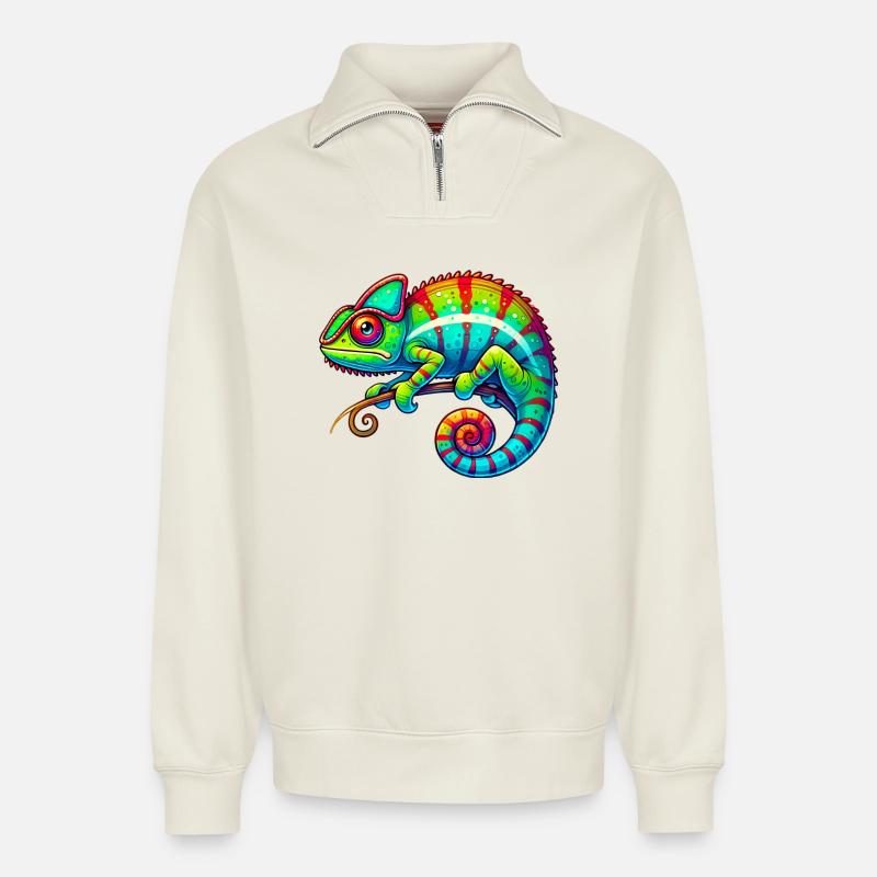 Caméléon - Sweat unisexe décontracté en coton biologique à demi-zip – de SPREAD - blanc cassé