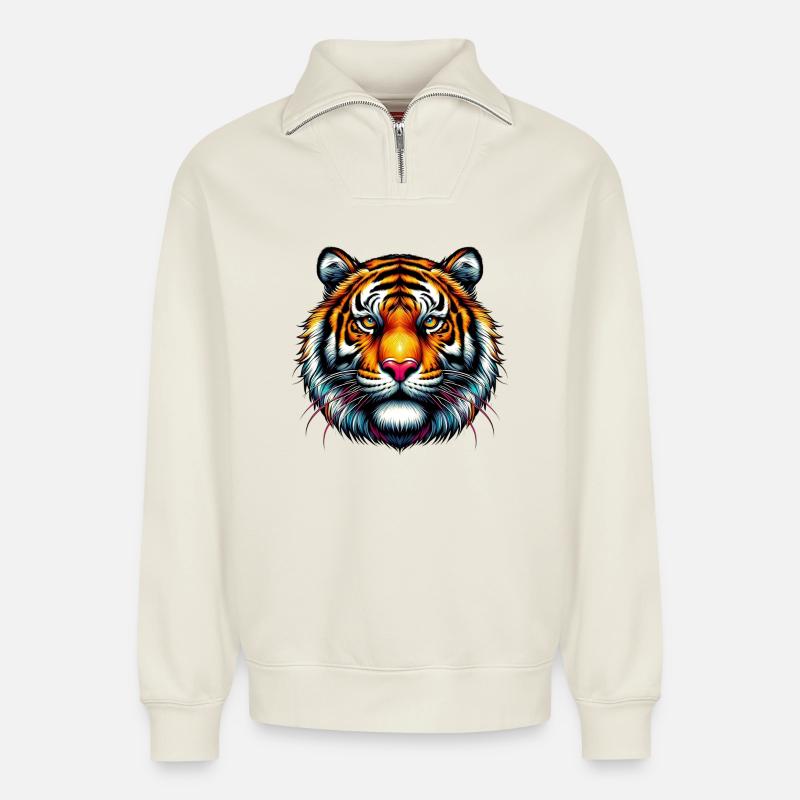 Tiger - Relaxed Unisex Organic Half Zip Sweatshirt – von SPREAD - Naturweiß