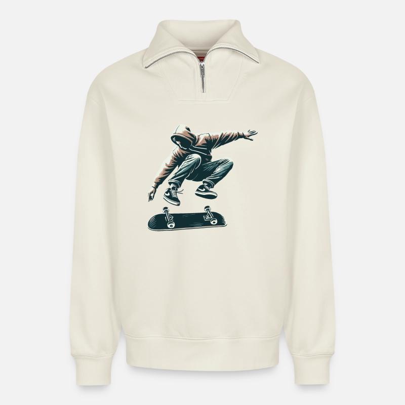 Skater - Relaxed Unisex Organic Half Zip Sweatshirt – von SPREAD - Naturweiß