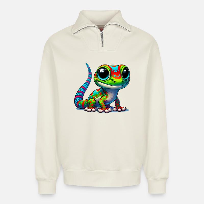 Gecko - Sweat unisexe décontracté en coton biologique à demi-zip – de SPREAD - blanc cassé