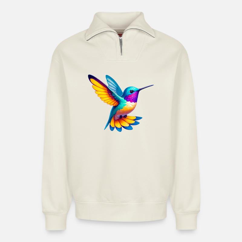 Kolibri - Relaxed Unisex Organic Half Zip Sweatshirt – von SPREAD - Naturweiß