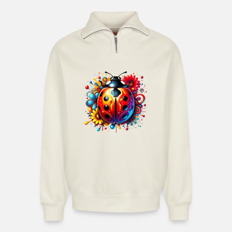 Marienkäfer - Relaxed Unisex Organic Half Zip Sweatshirt – von SPREAD - Naturweiß