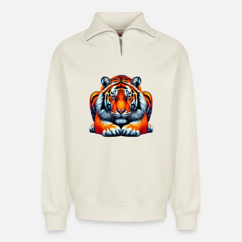 Tiger - Relaxed Unisex Organic Half Zip Sweatshirt – von SPREAD - Naturweiß