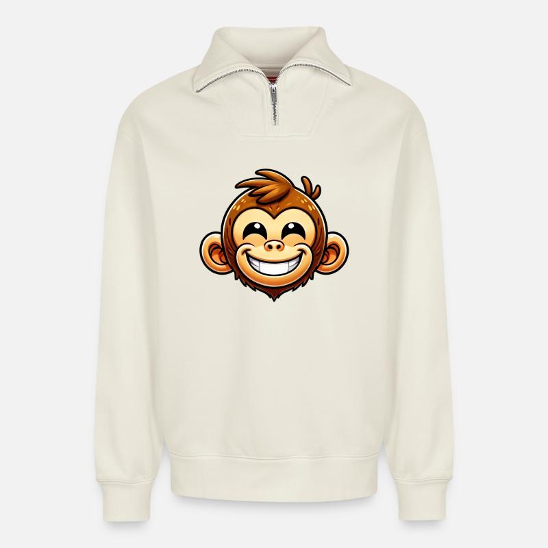 Affe - Relaxed Unisex Organic Half Zip Sweatshirt – von SPREAD - Naturweiß