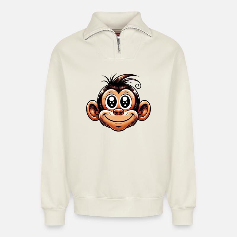 Monkey - Relaxed Unisex Organic Half Zip Sweatshirt – by SPREAD - off white