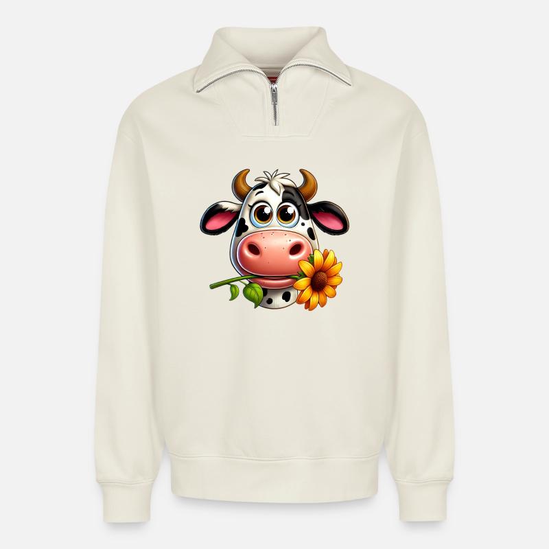 Kuh - Relaxed Unisex Organic Half Zip Sweatshirt – von SPREAD - Naturweiß