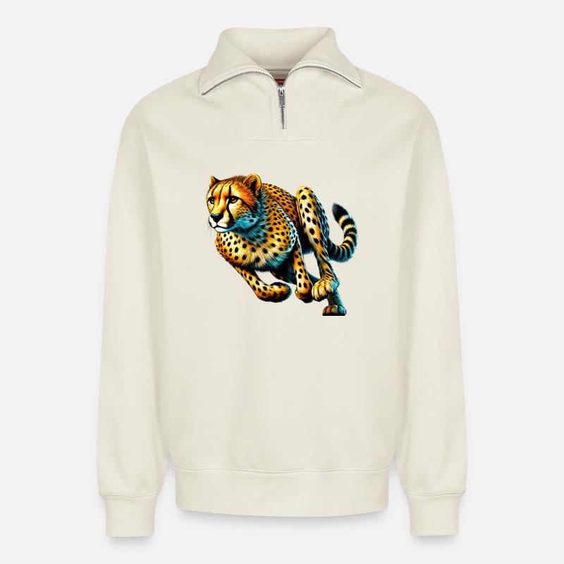 Gepard - Relaxed Unisex Organic Half Zip Sweatshirt – von SPREAD - Naturweiß
